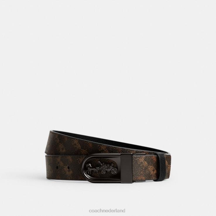 Coach Heren In doos verpakte plaquette en op maat gesneden omkeerbare riem met harnasgesp, met paard-en-koetsprint, 38 mm truffel/zwart 02264796
