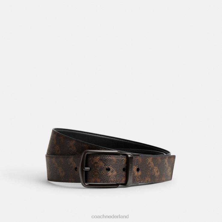 Coach Heren Op maat gesneden omkeerbare riem met harnasgesp en paard-en-koetsprint, 38 mm truffel/zwart 02264795