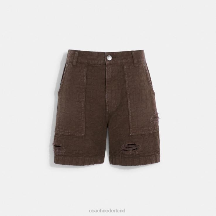 Coach Heren versleten denim shorts bruin 02264789