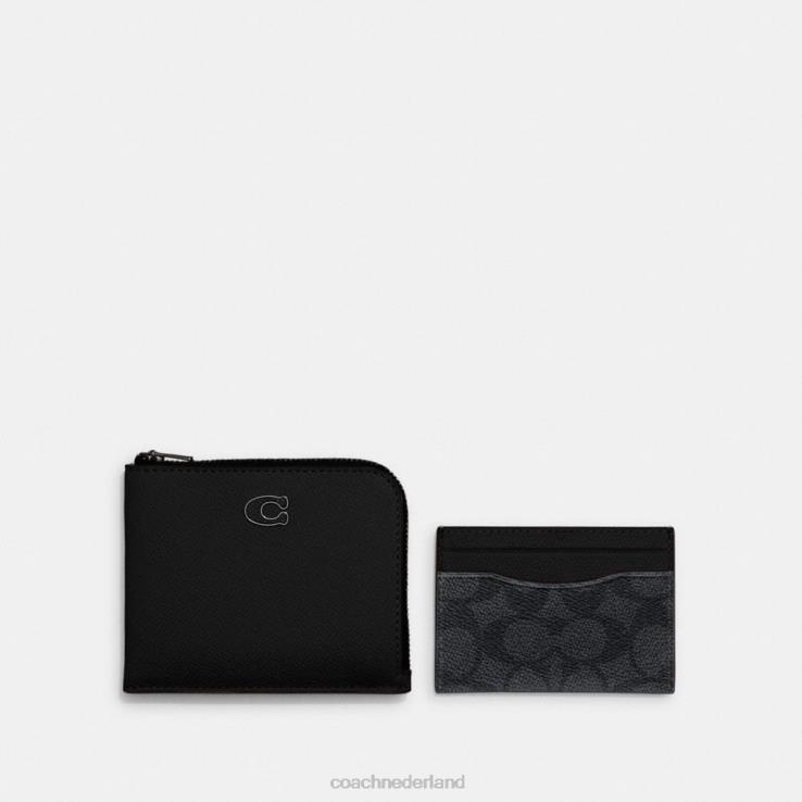 Coach Heren 3-in-1 portemonnee met ritssluiting en kenmerkend canvas zwart/houtskool 02264711