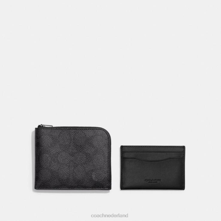 Coach Heren 3-in-1 portemonnee met ritssluiting van kenmerkend canvas houtskool/zwart 02264710