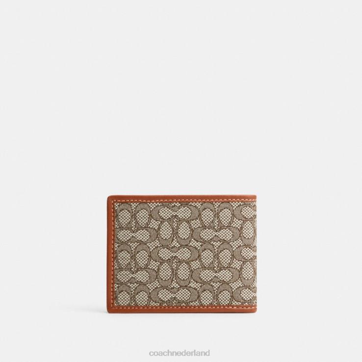 Coach Heren slanke portemonnee van microsignatuurjacquard cacao/gepolijst amber 02264709