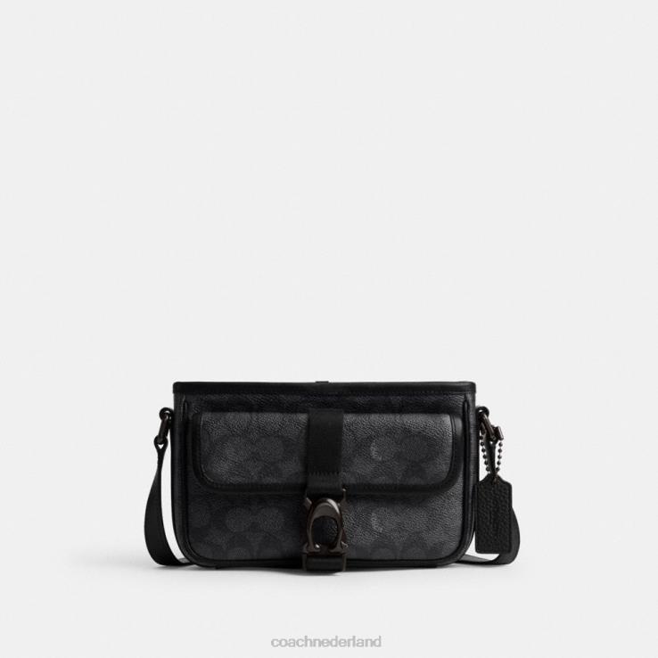 Coach Heren Beck slanke crossbodytas van kenmerkend canvas houtskool 02264659