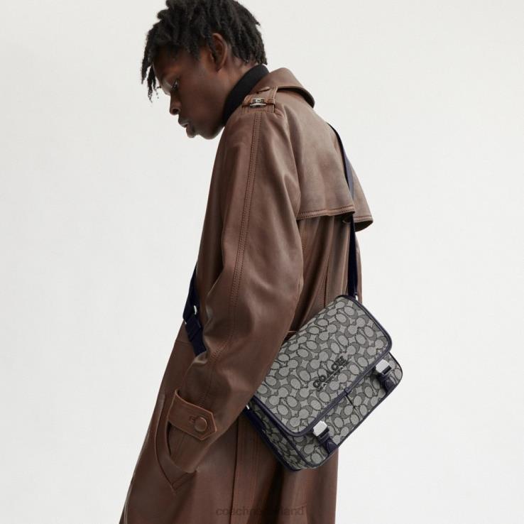 Coach Heren League-messengertas van kenmerkend jacquard middernacht marine 02264664