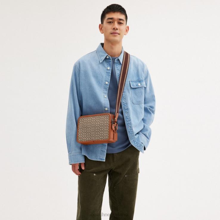 Coach Heren charter crossbody 24 van microsignatuurjacquard cacao/gepolijst amber 02264663
