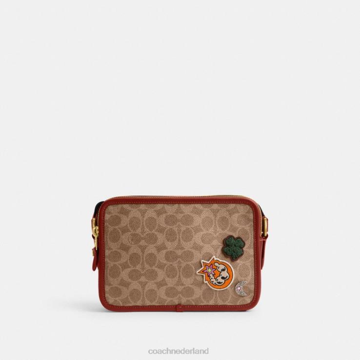 Coach Heren kosmische coach charter crossbody 24 in kenmerkend canvas met patches bruin/roest multi 02264652