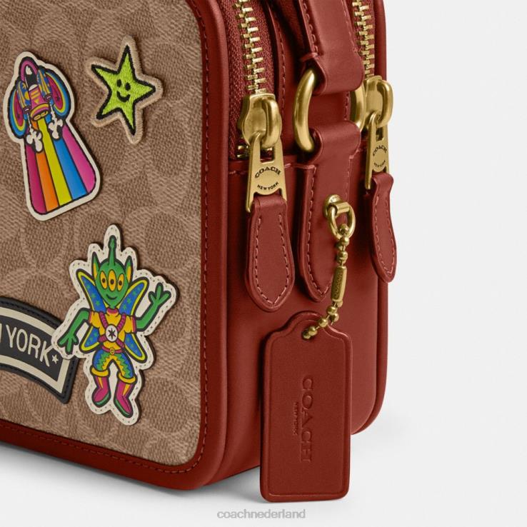 Coach Heren kosmische coach charter crossbody 24 in kenmerkend canvas met patches bruin/roest multi 02264652