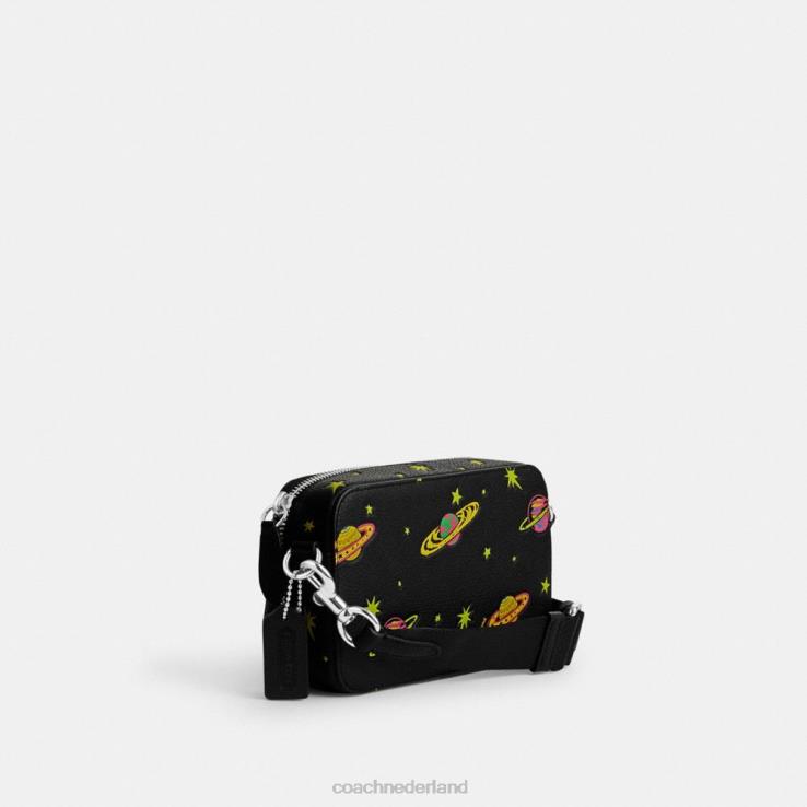 Coach Heren kosmische coach charter slanke crossbody met planeetprint zwart multi. 02264653