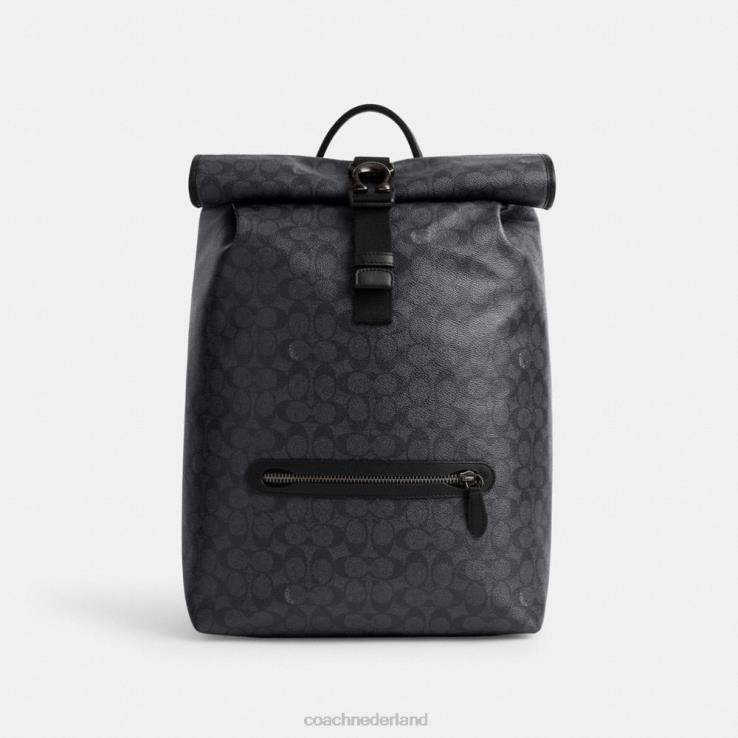Coach Heren Beck rugzak met roll-top van kenmerkend canvas houtskool 02264685
