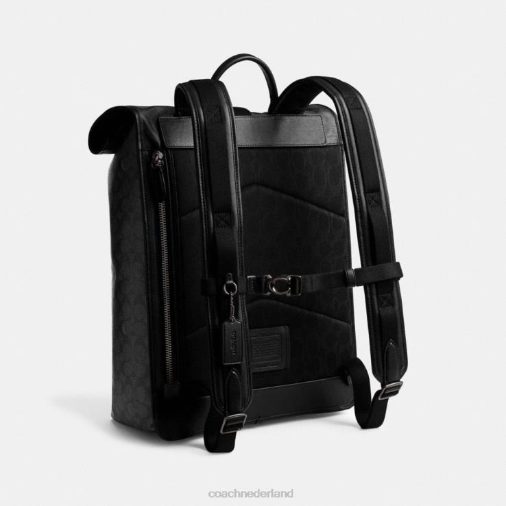Coach Heren Beck rugzak met roll-top van kenmerkend canvas houtskool 02264685