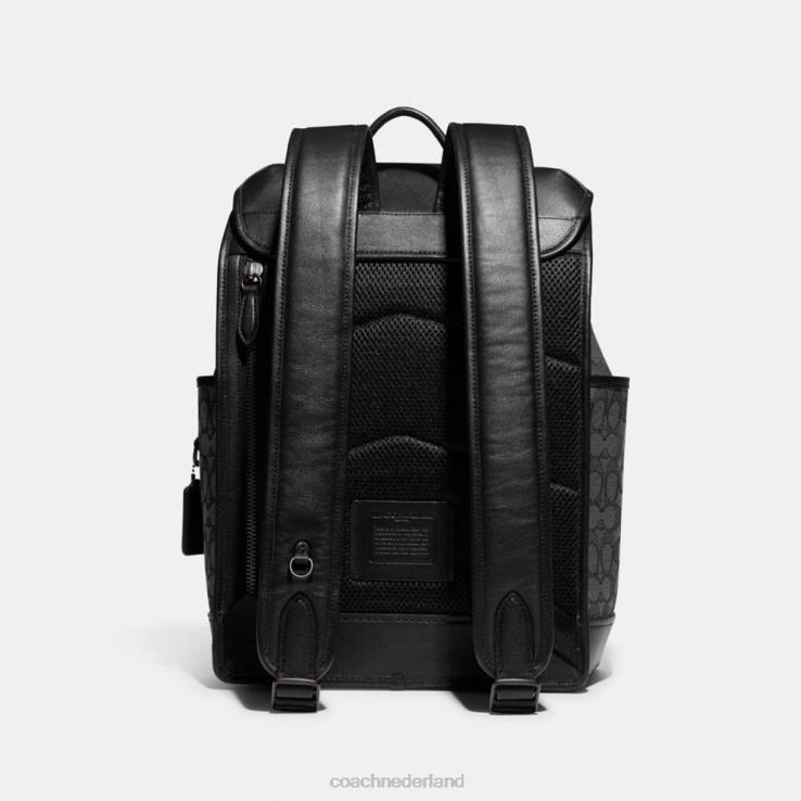 Coach Heren League-rugzak met klep van kenmerkend jacquard houtskool/zwart 02264684
