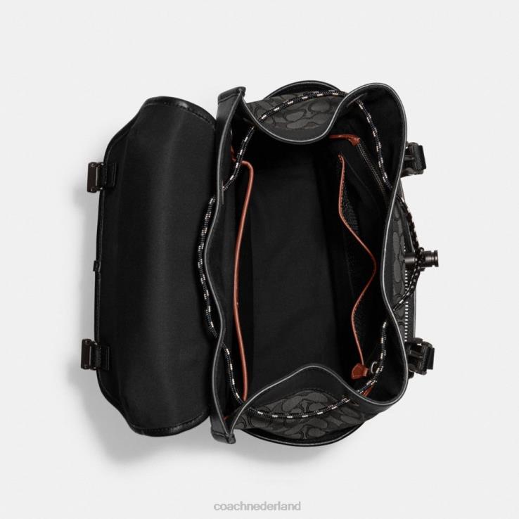 Coach Heren League-rugzak met klep van kenmerkend jacquard houtskool/zwart 02264684