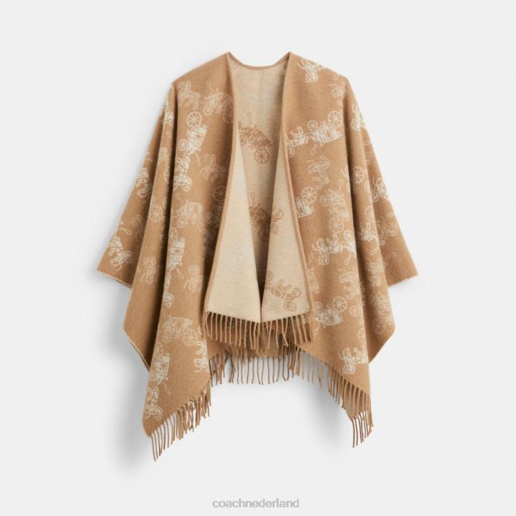 Coach vrouwen Omkeerbare poncho met paard en wagen havermout 02264555