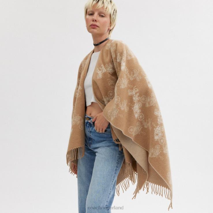 Coach vrouwen Omkeerbare poncho met paard en wagen havermout 02264555
