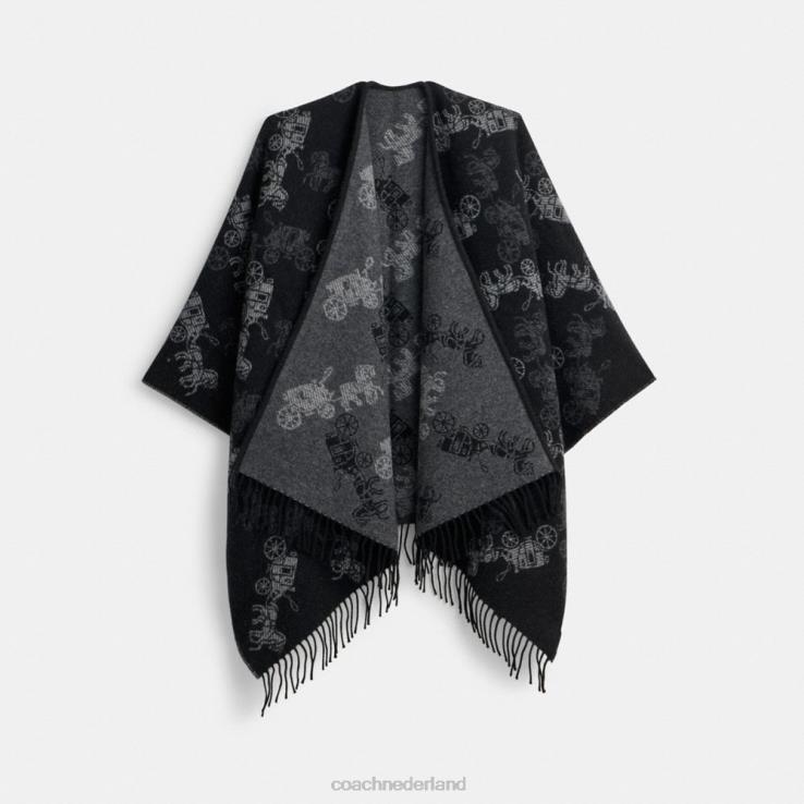 Coach vrouwen Omkeerbare poncho met paard en wagen zwart 02264556
