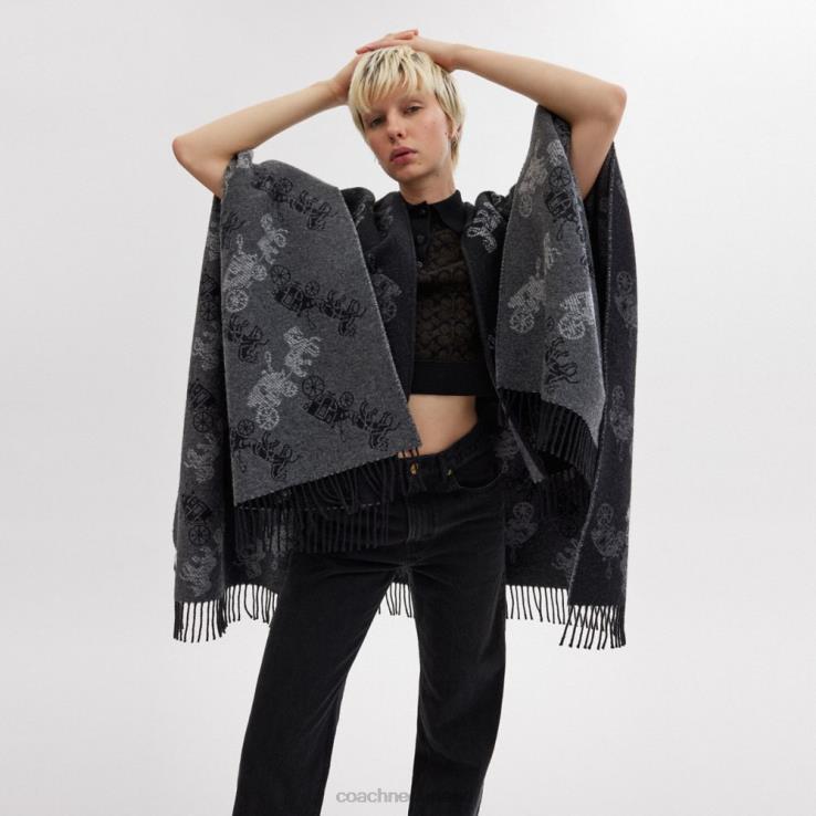 Coach vrouwen Omkeerbare poncho met paard en wagen zwart 02264556