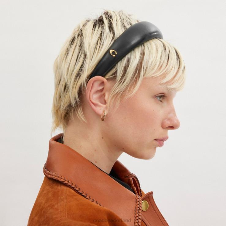 Coach vrouwen leren hoofdband zwart 02264589