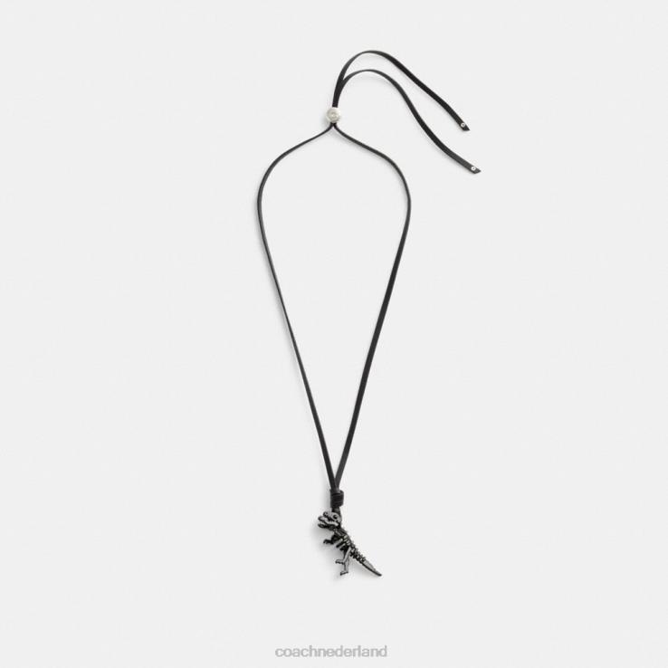 Coach vrouwen skeletachtige rexy lederen ketting zwart 02264535