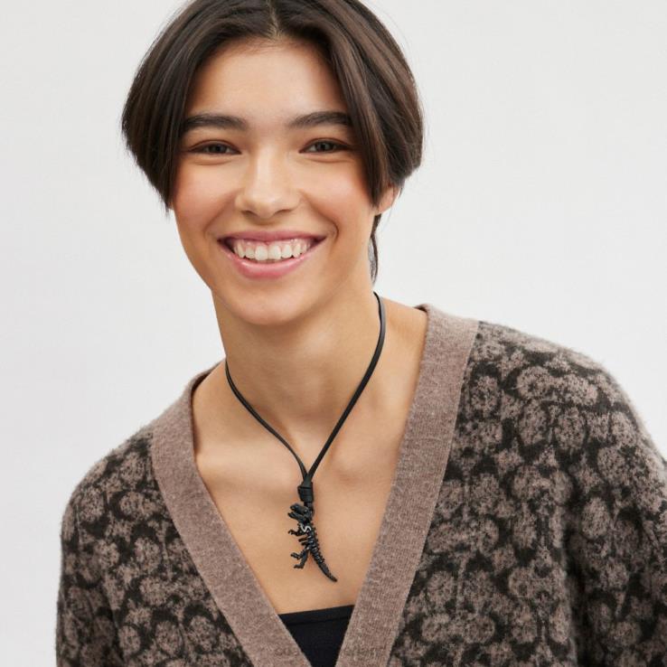 Coach vrouwen skeletachtige rexy lederen ketting zwart 02264535