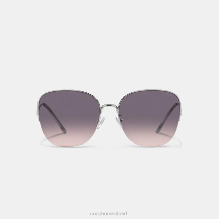Coach vrouwen metalen ronde zonnebril grijs roze verloop 02264530