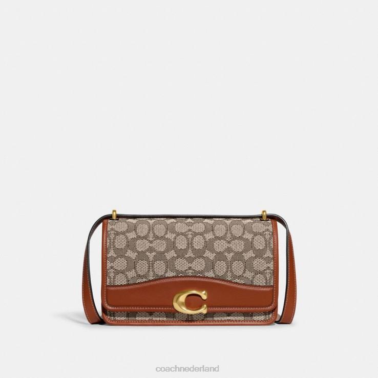 Coach vrouwen bandietenschoudertas van kenmerkend textieljacquard b4/cacao gepolijst amb 0226413