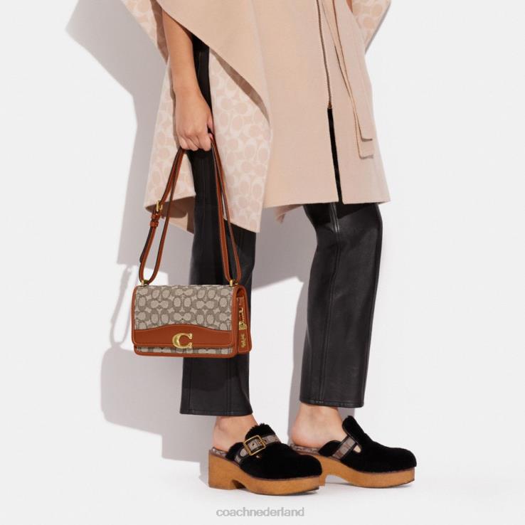 Coach vrouwen bandietenschoudertas van kenmerkend textieljacquard b4/cacao gepolijst amb 0226413
