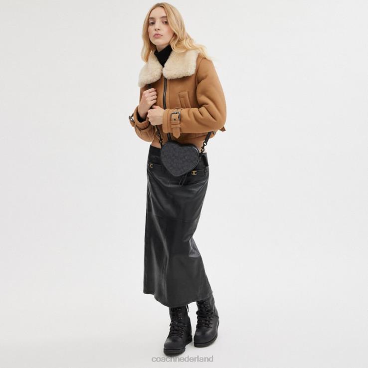 Coach vrouwen hart-crossbodytas van kenmerkend canvas mw/houtskool/zwart 02264205