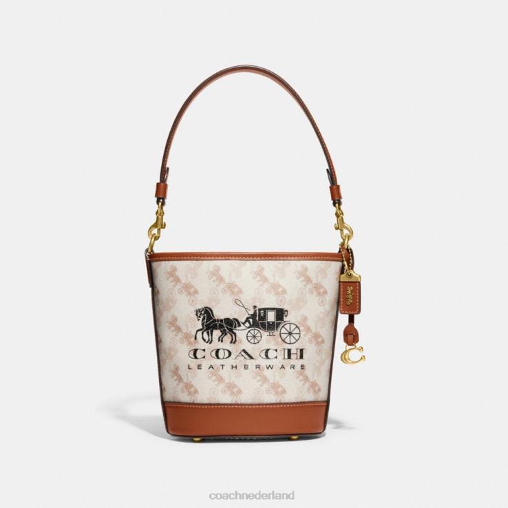 Coach vrouwen dakota bucket bag 16 met paard en wagen print b4/krijt gepolijst amber 0226420