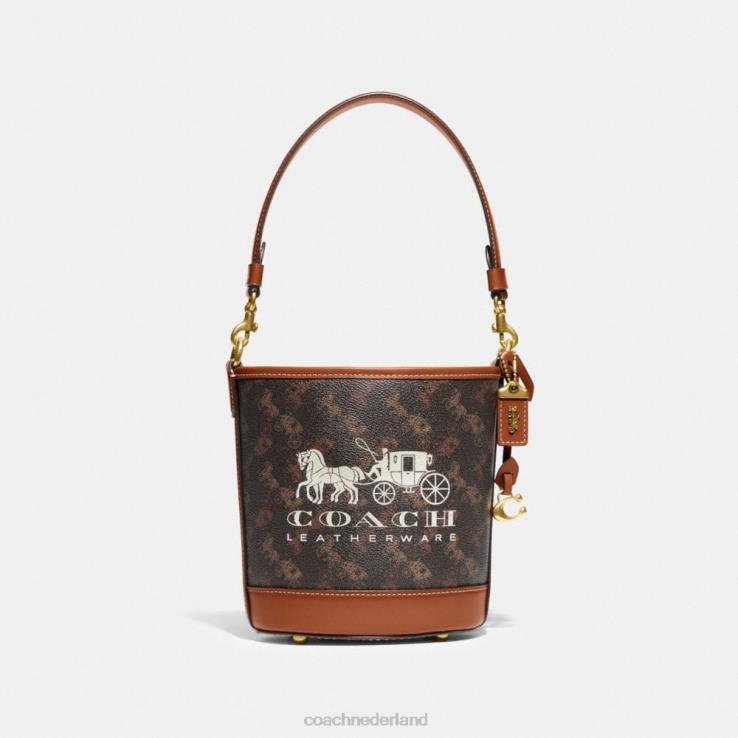 Coach vrouwen dakota bucket bag 16 met paard en wagen print b4/truffel gepolijst amber 0226418