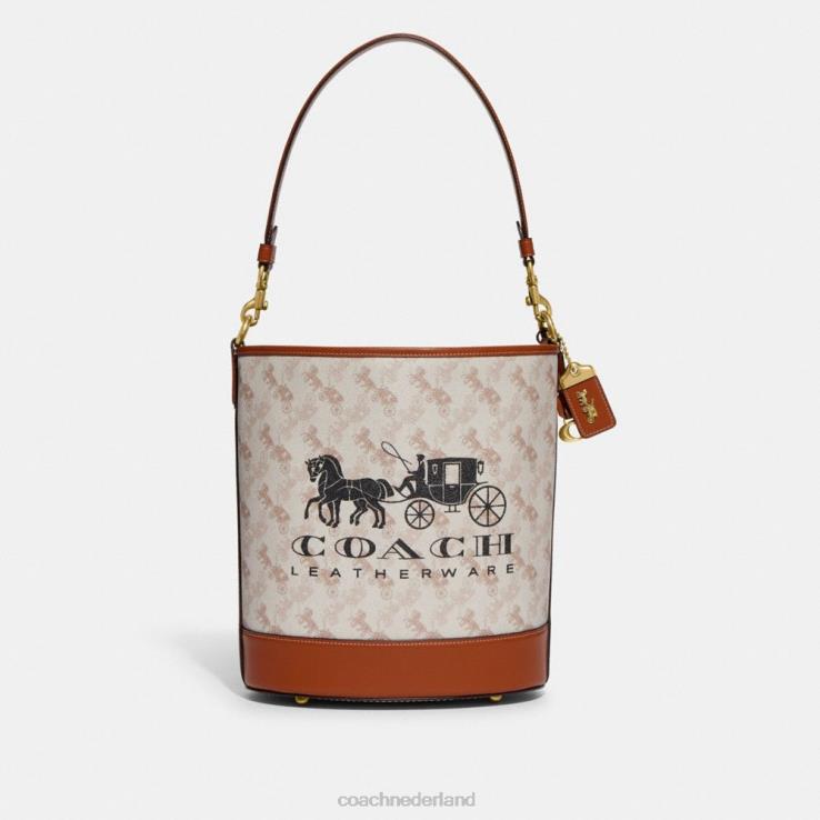 Coach vrouwen dakota bucketbag met paard en koetsprint b4/krijt gepolijst amber 0226423