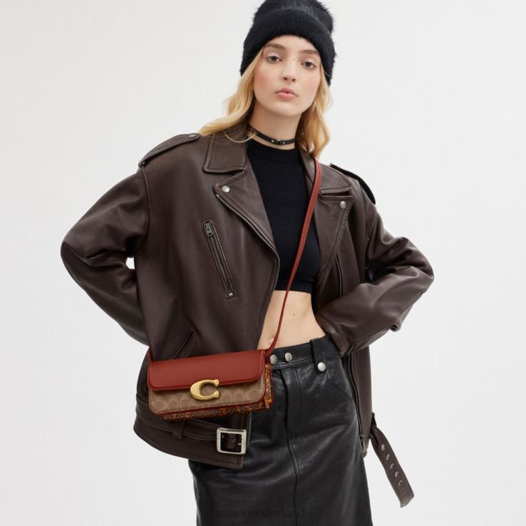 Coach vrouwen idolbag 23 van kenmerkend canvas met slangenleerdetail b4/bruin roest 0226436