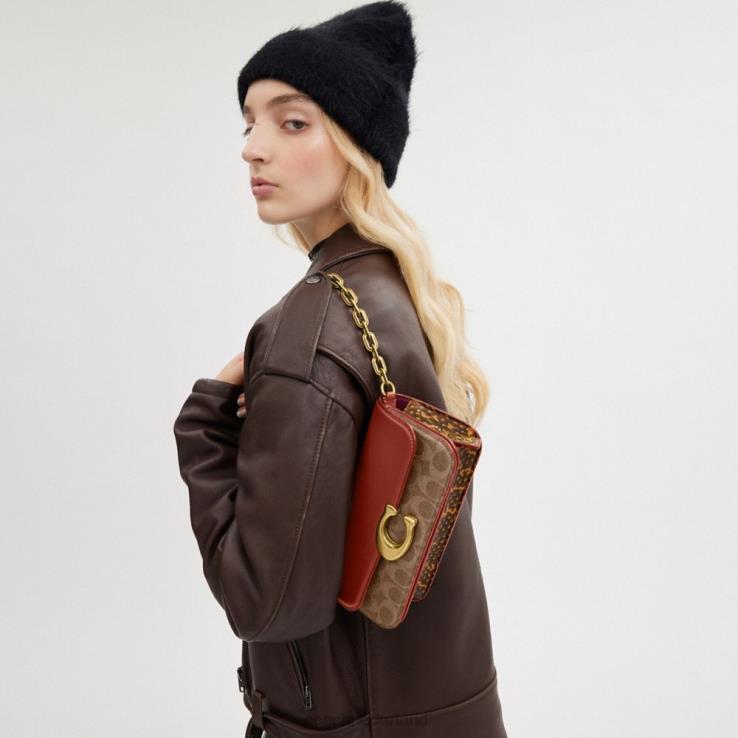 Coach vrouwen idolbag 23 van kenmerkend canvas met slangenleerdetail b4/bruin roest 0226436