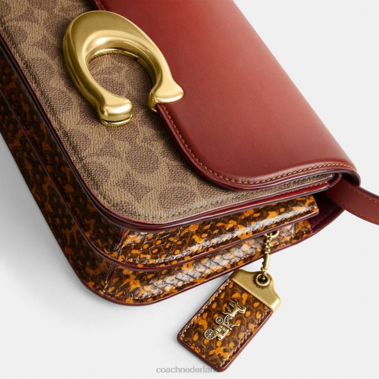 Coach vrouwen idoltas van kenmerkend canvas met slangenleerdetail b4/bruin roest 0226446