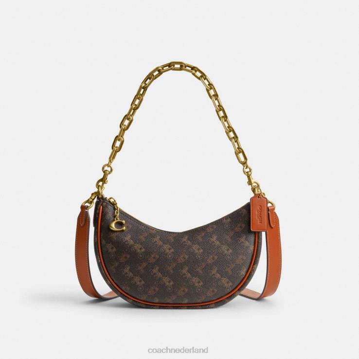 Coach vrouwen Mira schoudertas met paard en koetsprint b4/truffel gepolijst amber 0226453