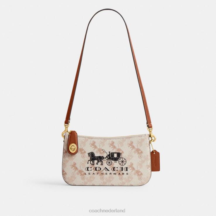 Coach vrouwen Penn schoudertas met paard en wagen print b4/krijt gepolijst amber 0226473