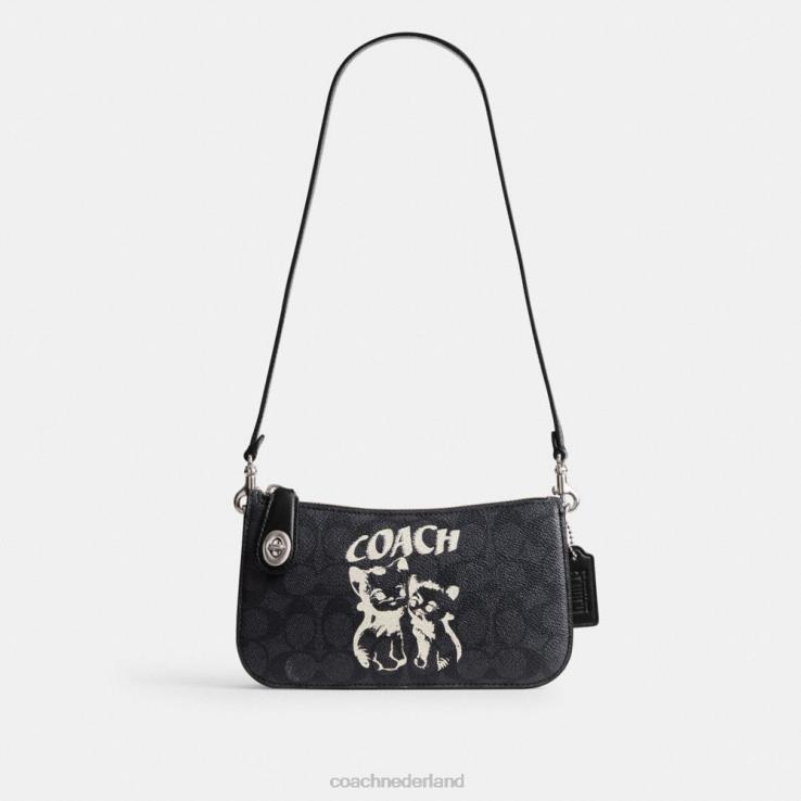 Coach vrouwen de lil nas x drop penn schoudertas van kenmerkend canvas lh/lh/kitten lock-up zwart 0226462