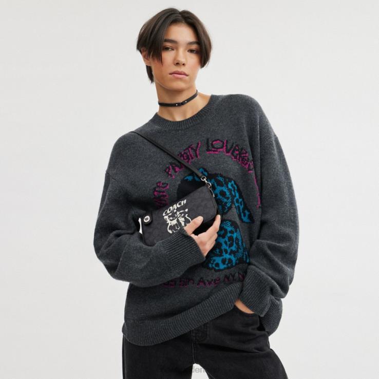 Coach vrouwen de lil nas x drop penn schoudertas van kenmerkend canvas lh/lh/kitten lock-up zwart 0226462