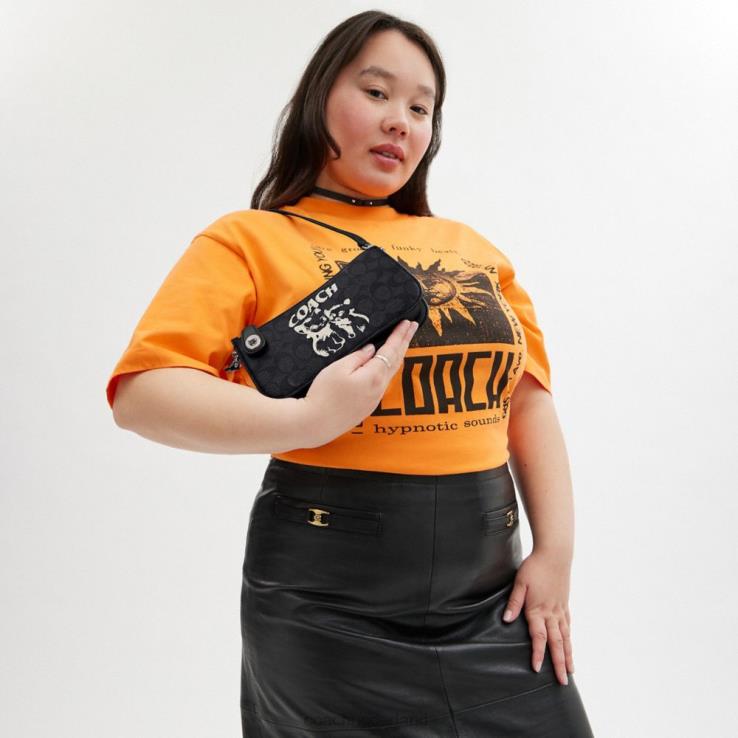 Coach vrouwen de lil nas x drop penn schoudertas van kenmerkend canvas lh/lh/kitten lock-up zwart 0226462