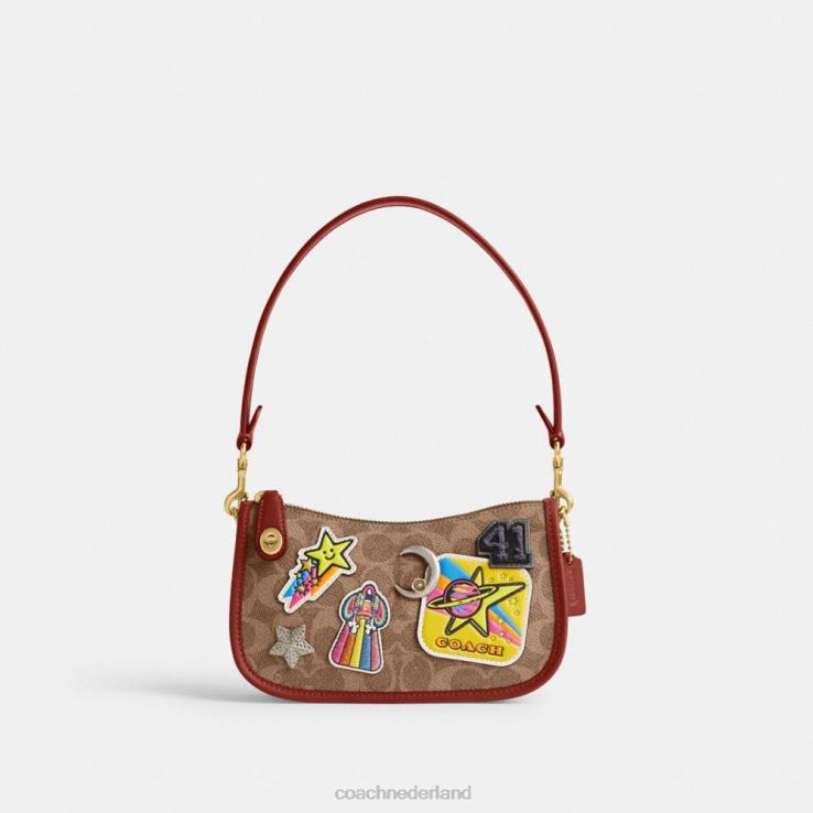 Coach vrouwen kosmische coach swinger 20 in kenmerkend canvas met patches b4/tan roest multi 02264186
