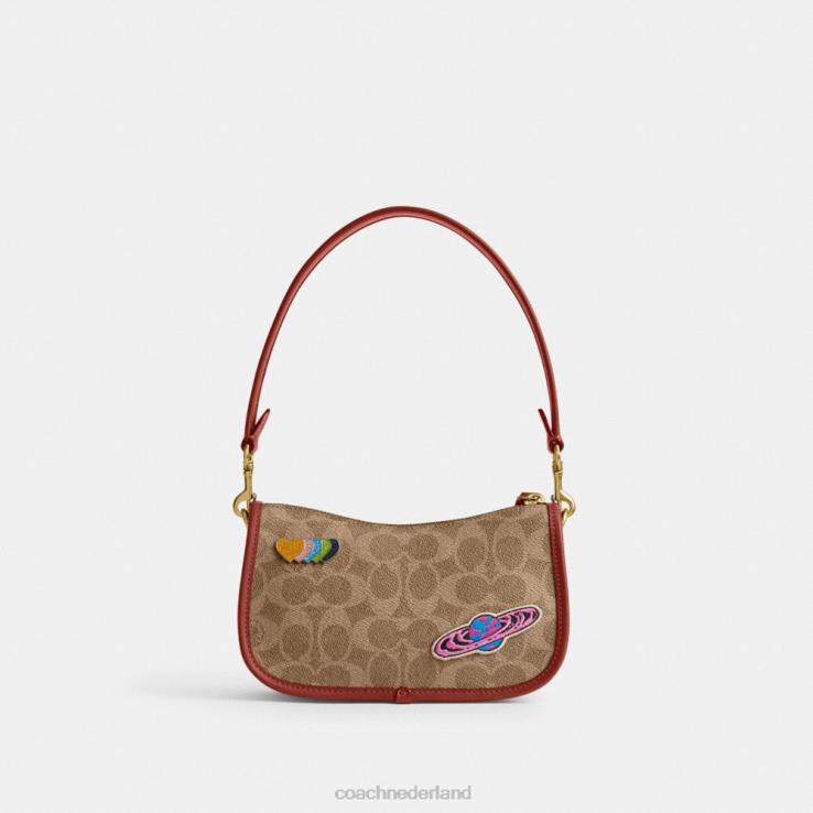 Coach vrouwen kosmische coach swinger 20 in kenmerkend canvas met patches b4/tan roest multi 02264186