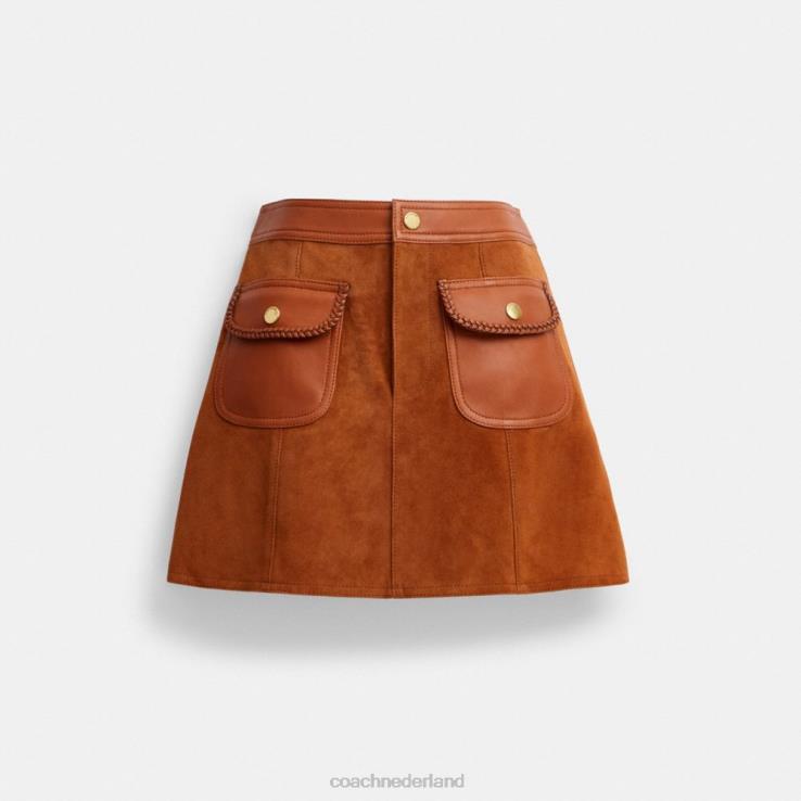 Coach vrouwen gevlochten suède minirok gepolijst barnsteen 02264513