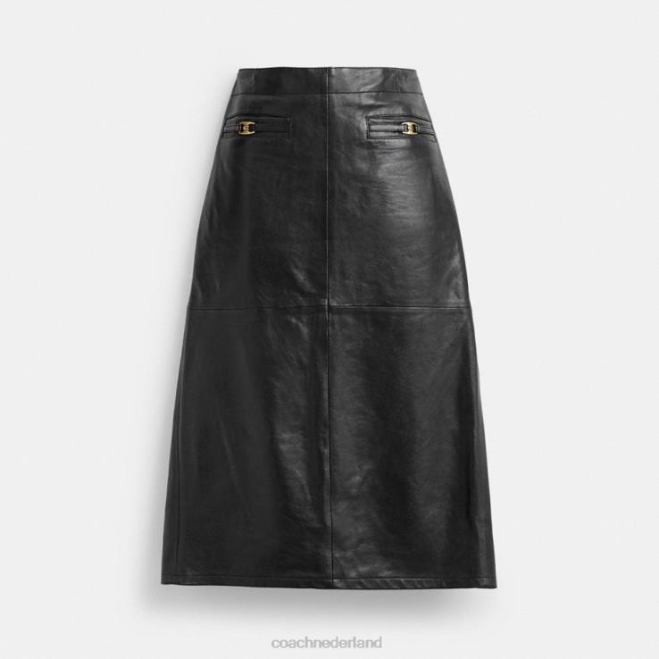 Coach vrouwen lange leren rok zwart 02264509