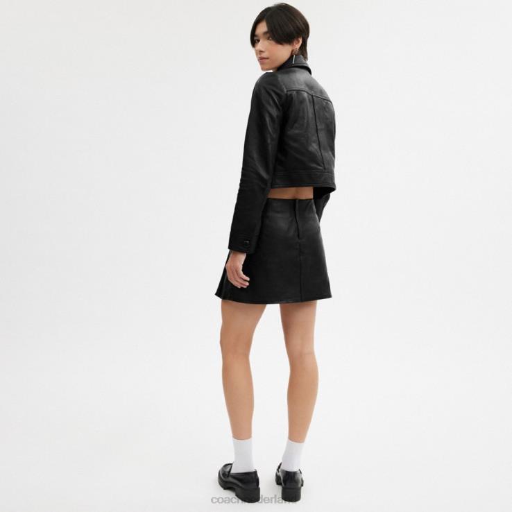 Coach vrouwen leren minirok zwart 02264502