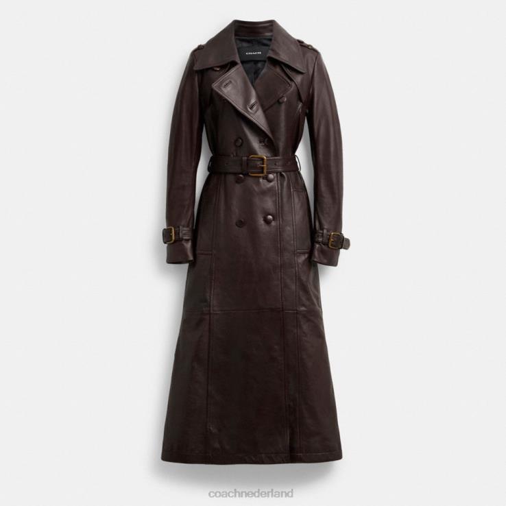 Coach vrouwen Leren trenchcoat met dubbele rij knopen bruin 02264455