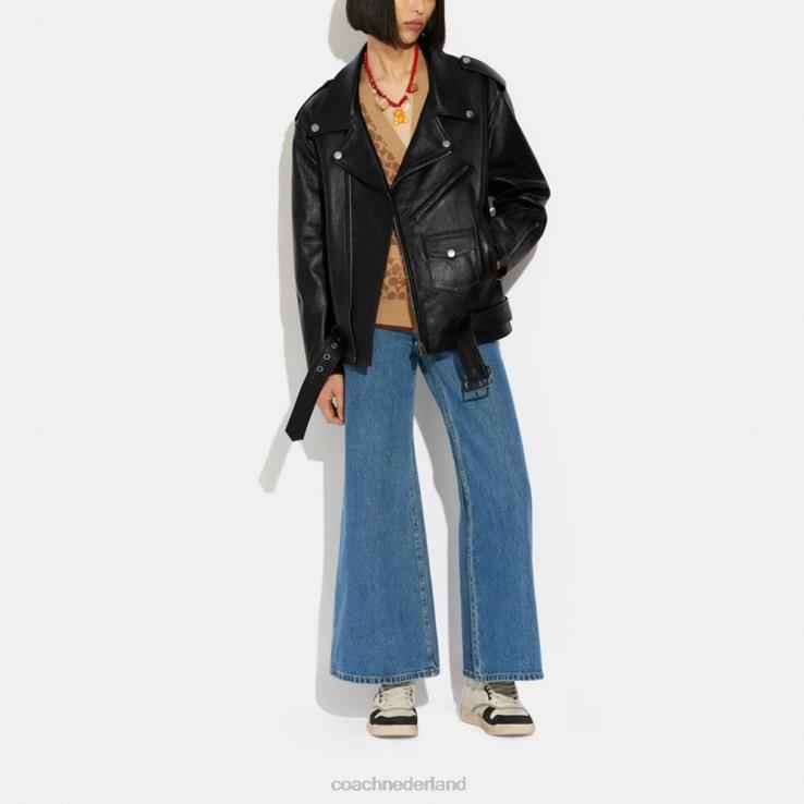 Coach vrouwen Oversized leren bikerjack zwart 02264465