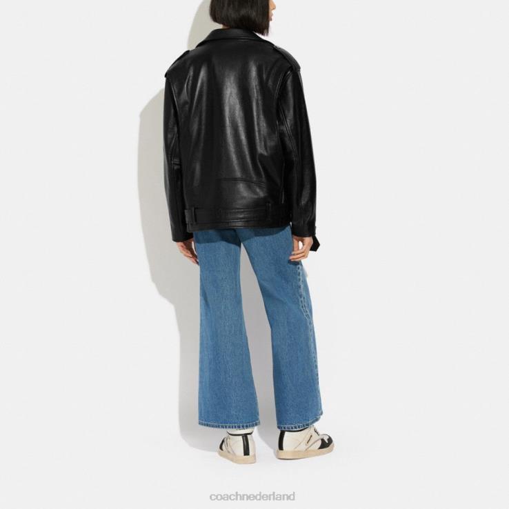 Coach vrouwen Oversized leren bikerjack zwart 02264465