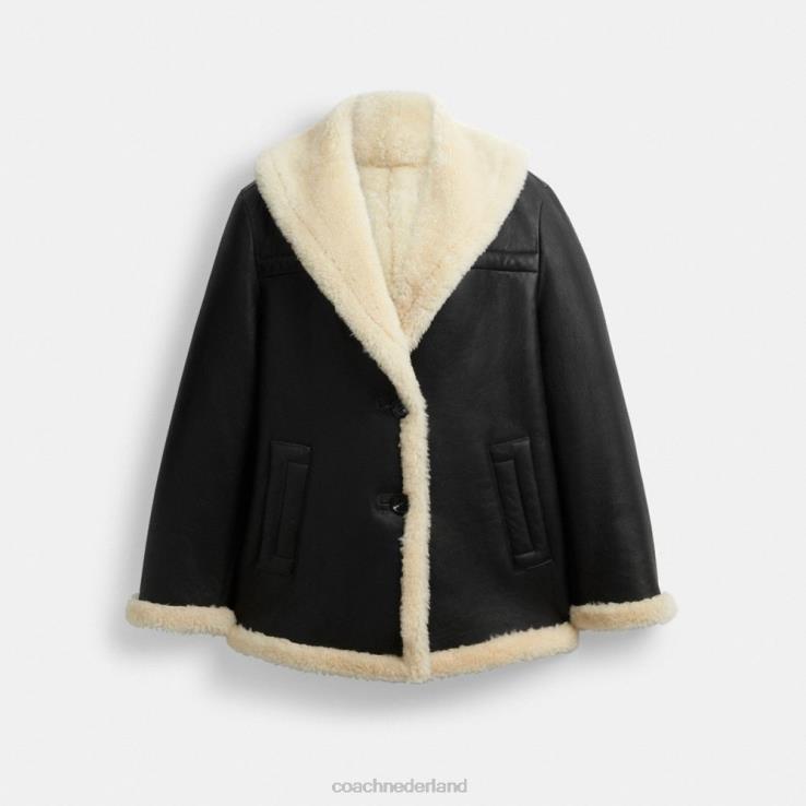 Coach vrouwen Shearling jas met sjaalkraag zwart 02264443