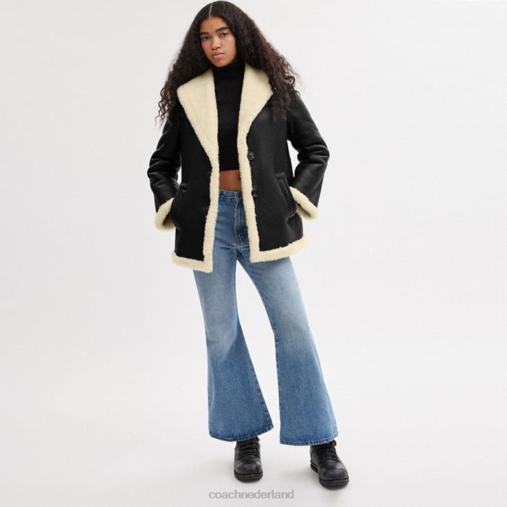 Coach vrouwen Shearling jas met sjaalkraag zwart 02264443