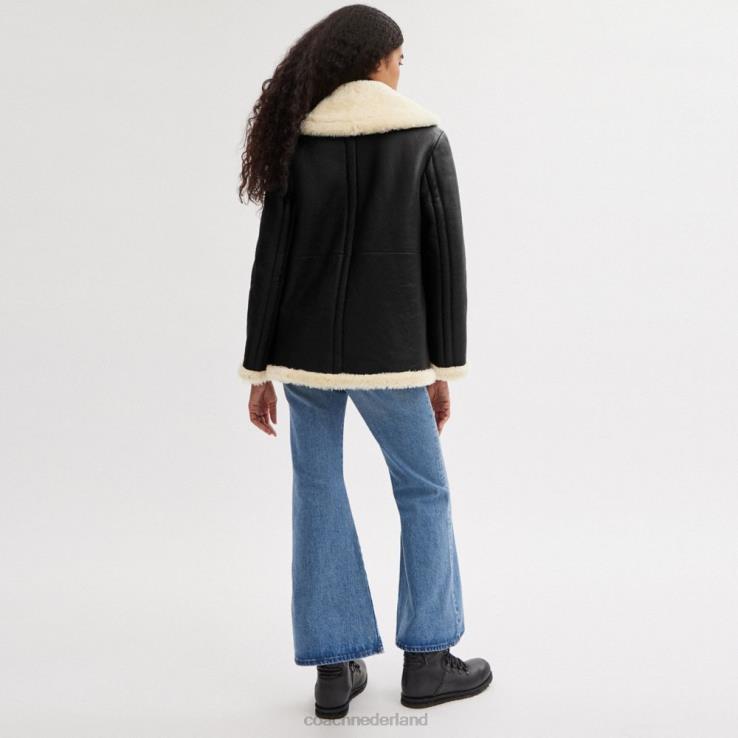 Coach vrouwen Shearling jas met sjaalkraag zwart 02264443