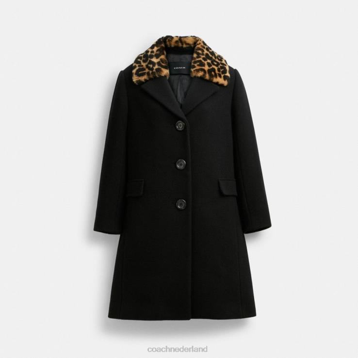 Coach vrouwen wollen jas met shearling kraag zwart 02264449